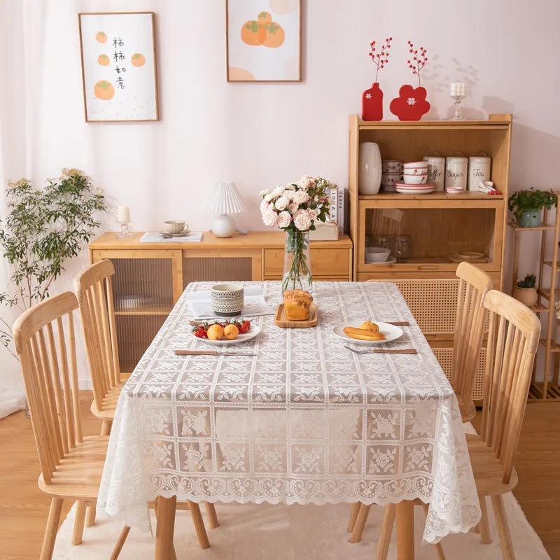 Beige square lace openwork tablecloth retro European embroidery table linen wedding party garden home decoration