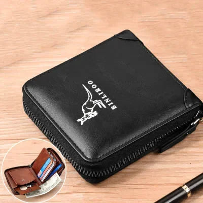 Men's Coin Purse Wallet Fashion RFID Blocking Man Leather Wallet Zipper Business Card Holder ID Money Bag Wallet Male - F1633