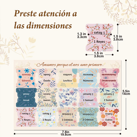Spanish Bible Tabs, 75 Tabs, Pastel Bloom Theme, Laminated Bible Tabs for Women and Men, Bible Tabs in Spanish, Bible Tabs Sp