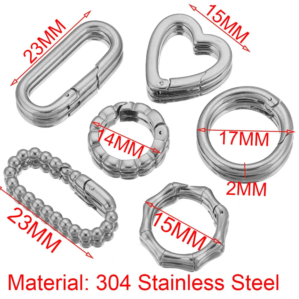 2pcs Stainless Steel Clasps Geometry Heart Round Ring Lobster Clasp Hooks Connectors Necklace for DIY Jewelry Making Supplies