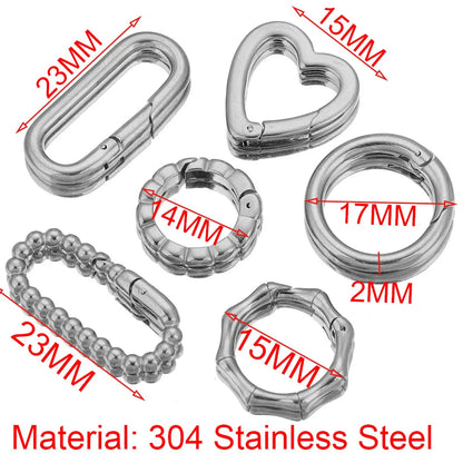 2pcs Stainless Steel Clasps Geometry Heart Round Ring Lobster Clasp Hooks Connectors Necklace for DIY Jewelry Making Supplies