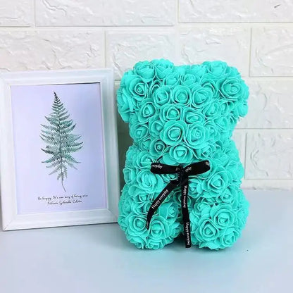 25cm Artificial Teddy Rose Flower Bear with Box Romantic Valentines Day Gift Girlfriend Women Anniversary Wedding Party Suppl