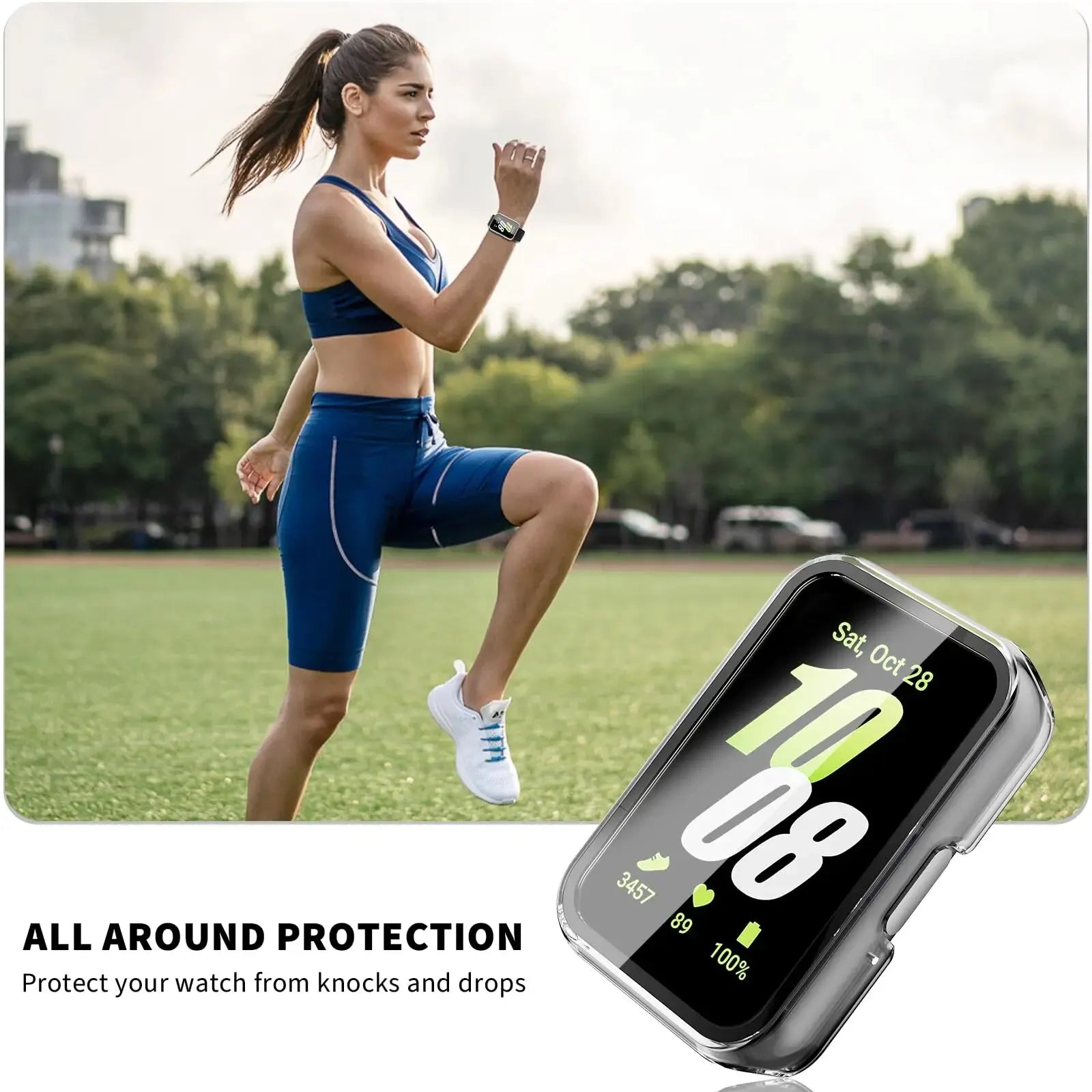 Watch Case Compatible for Samsung Galaxy Fit3, Protective PC Frame Face Cover Built-in Tempered Glass Screen Protector, Scrat