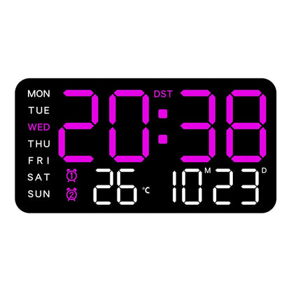 Large Digital Wall Clock Temp Date Week Display Remote Control USB Powered Table Clock Wall-mounted Dual Alarms LED Clocks - 