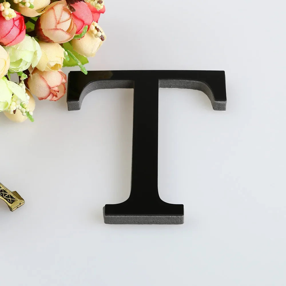 26 Letters DIY 3D Mirror Acrylic Wall Sticker Ornaments Black English Alphabet Decals Home Decor Wall Art Mural Party Decorat