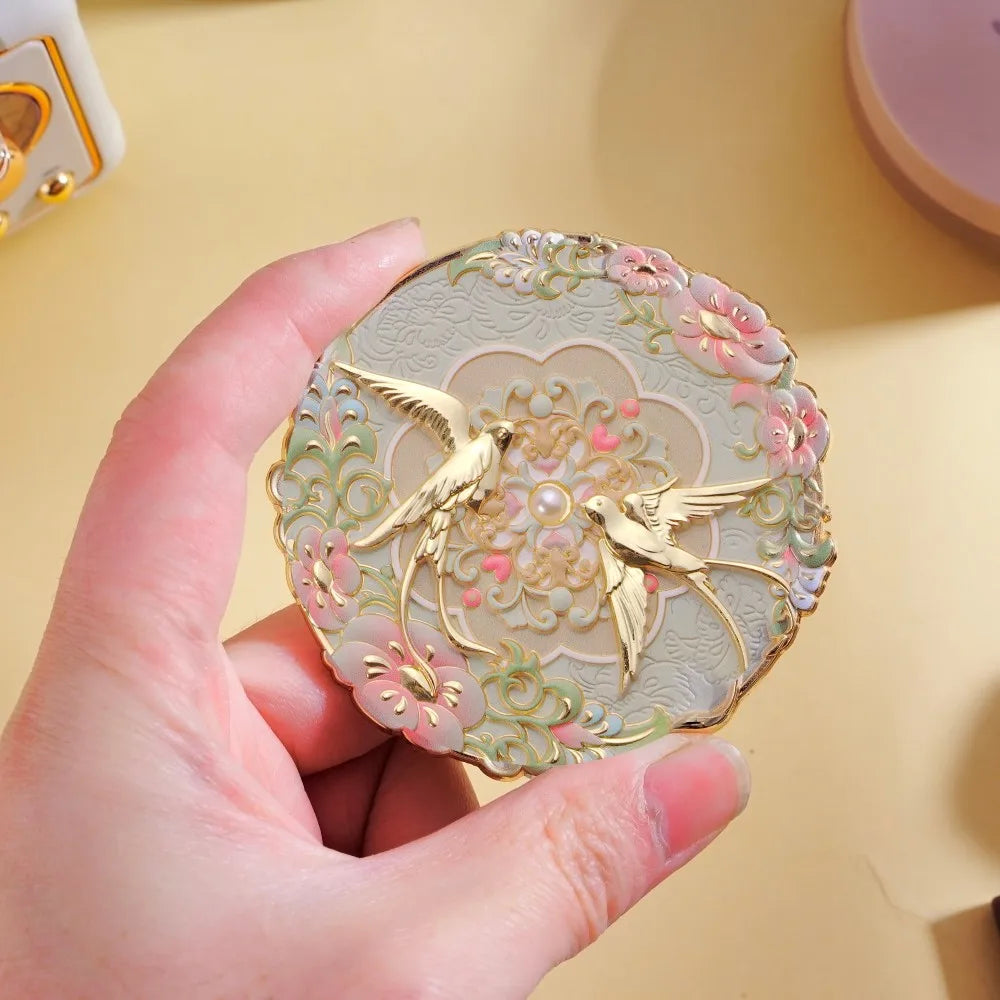 Vintage Chinese Style Mirror Peony Delicate Flower Mini Mirror Cosmetic Tools Portable Pocket Make-up Mirror