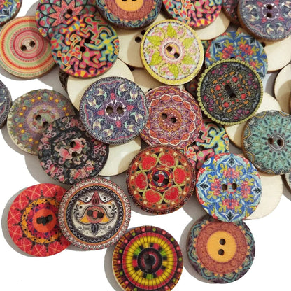 50pcs Retro Wooden Buttons 2 Holes Handwork Sewing Scrapbook Clothing Bosian Style Button DIY Crafts Accessories Decor