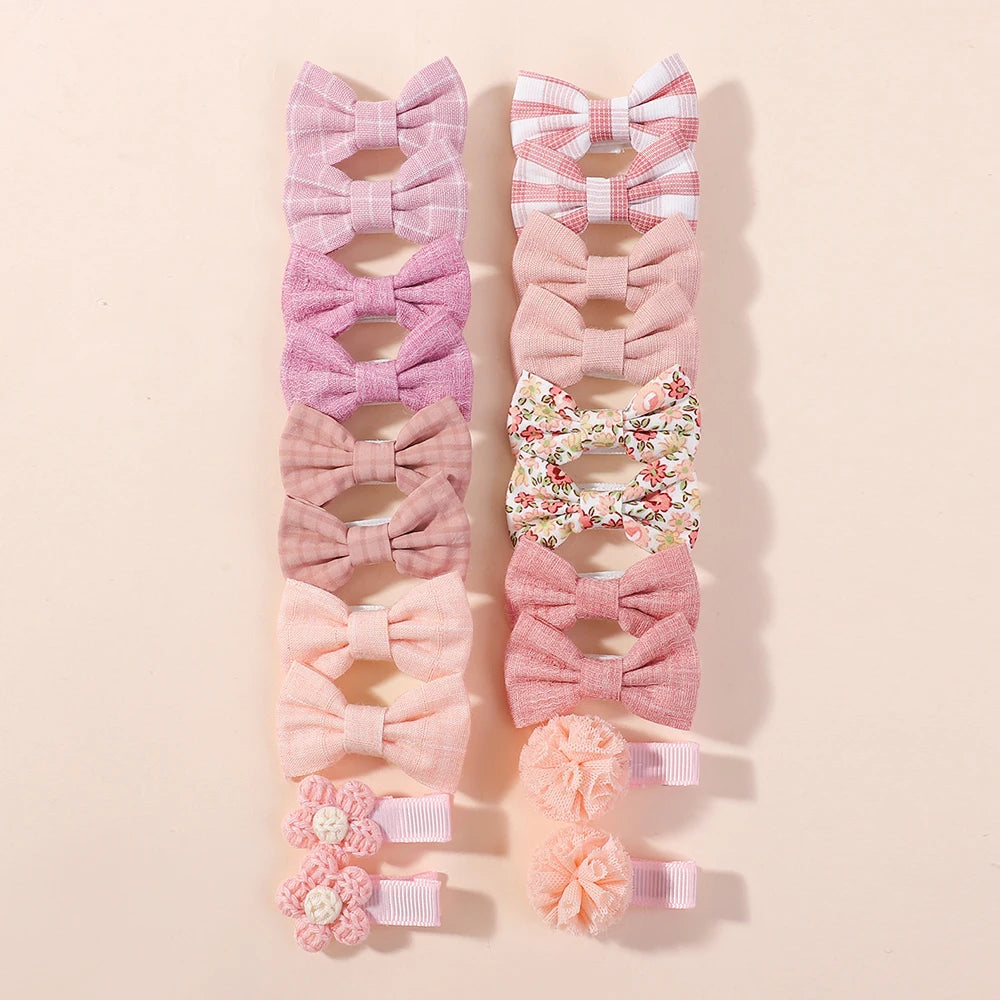 20pcs/set Lovely Kids Bows Hair Clips for Girls Barrette Boutique Full Coverage Fabric Children's Headwear Baby Hair Accessor