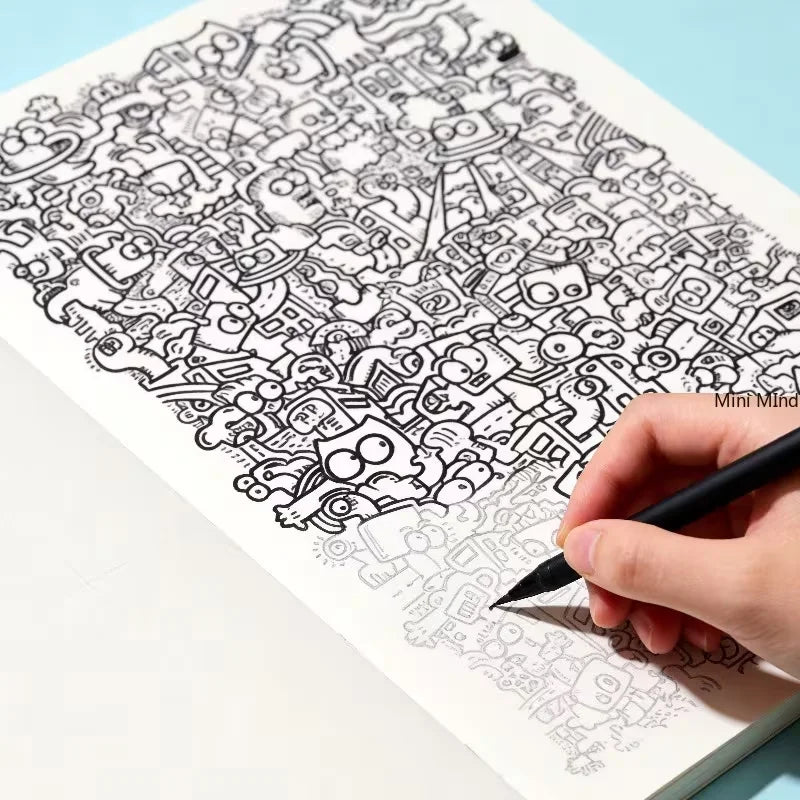 A sketchbook for copying and coloring with random patterns that are not repetitive.