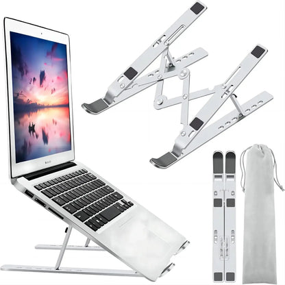 Ergonomic Aluminum Alloy Foldable Laptop Stand, 7 Adjustable Angles, Sand-Blasted Anti-Slip Stable Computer Holder - 1PC