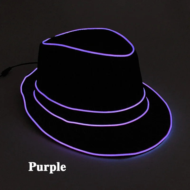 LED Fedora Hat Concert Grand Event Concert NightClub Masquerade Jazz Top Cap Luminous Hat Men Women Led Panama Gangster Hats
