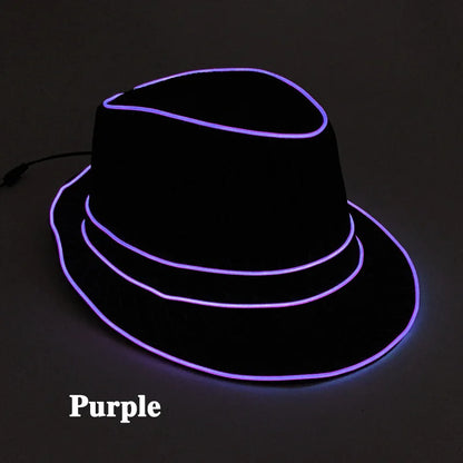 LED Fedora Hat Concert Grand Event Concert NightClub Masquerade Jazz Top Cap Luminous Hat Men Women Led Panama Gangster Hats 
