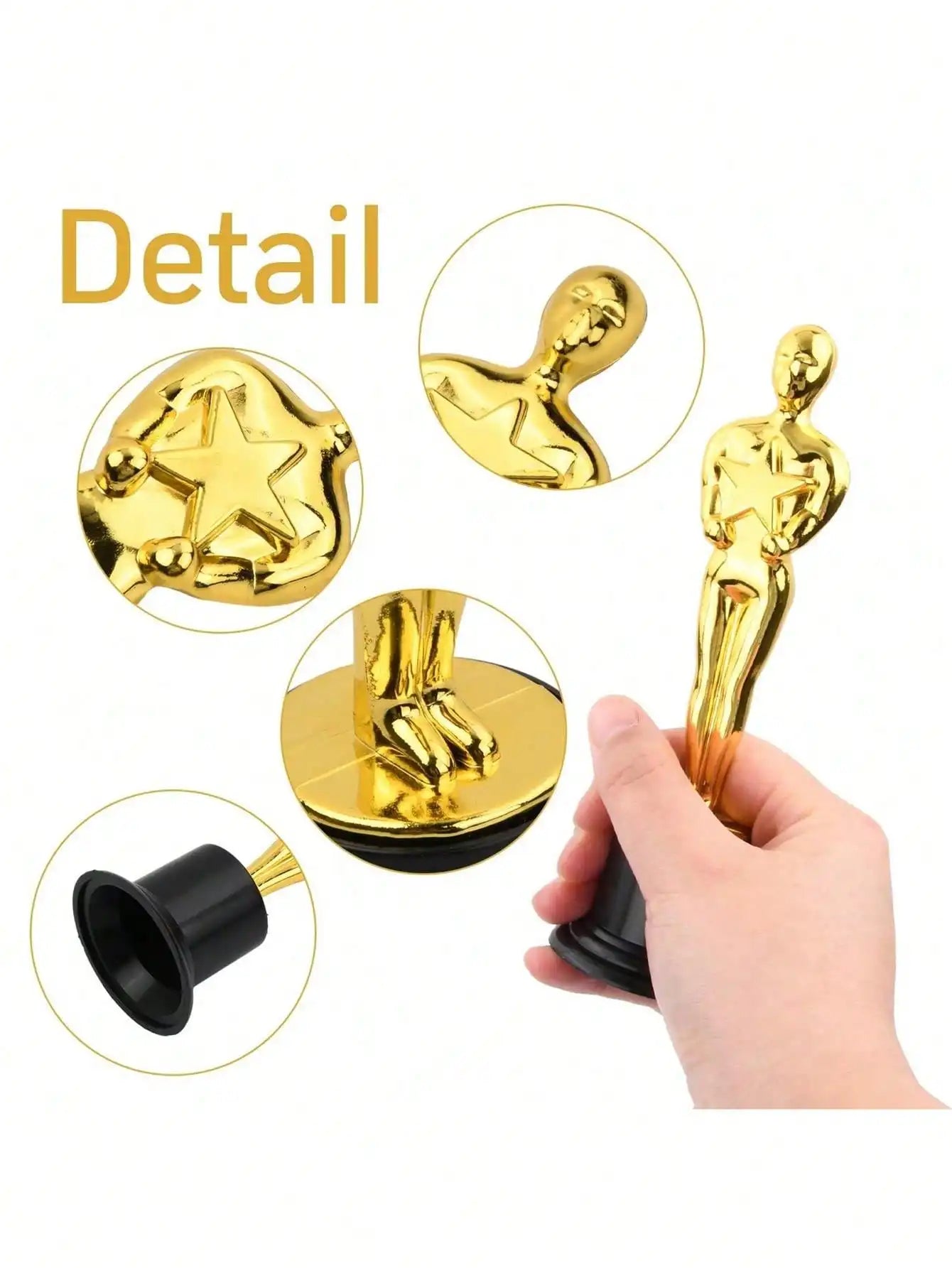 1/3/6/12pcs Golden Trophy Statuettes, Plastic Oscar Style Award Trophies for Party Decorations, Appreciation Gifts