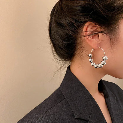 Fashion Silver Color Beads Hoop Earring Party