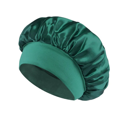 Women Satin Bonnet Hair Bonnet for Sleeping Hair Care Silk Bonnets Solid Wide-brimmed Sleeping Hat with Elastic Soft Band - c