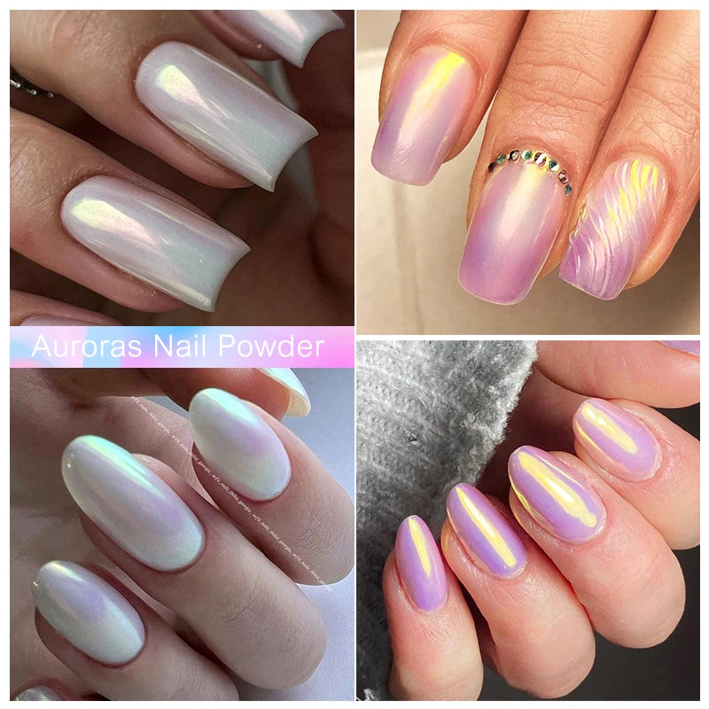 NICOLE DIARY Aurora Nail Powder Pigment Pearl Metallic Rubbing Dust Chameleon Effect Nail Art Glitter Manicure Decoration