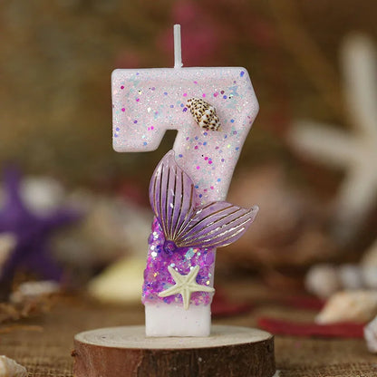 Mermaid Tail Birthday Candles with Starfish, Number Candles, Creative Cake Decorations for Birthday Party, DIY Party Decorati