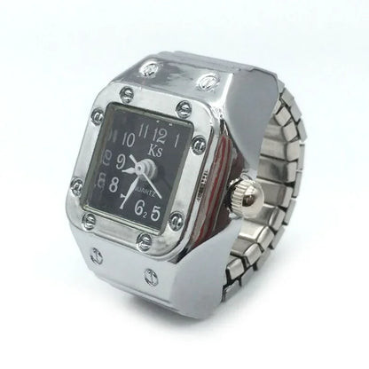 Vintage Punk Finger Watch Mini Elastic Strap Alloy Watches Couple Rings Jewelry Clock Retro Roman Quartz Watch Rings Women Me
