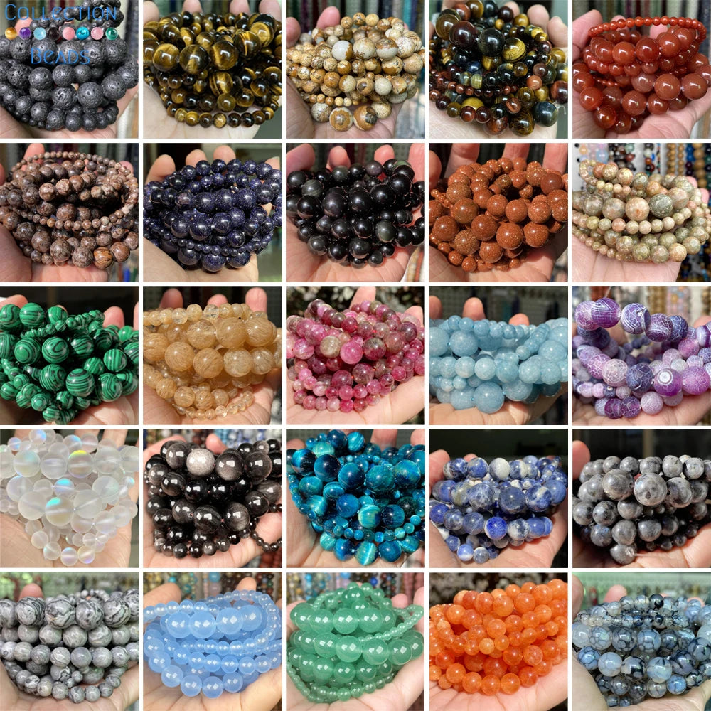 Natural Stone Beads 4 6 8 10mm Tiger Eye Lava Amazonite Turquoises Agates Jaspers Beads For Jewelry Making DIY Bracelet Neckl