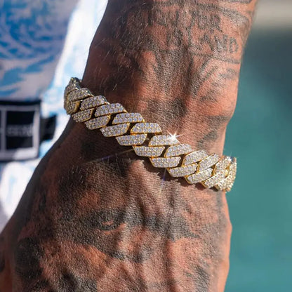 14MM Iced Prong Link Cuban Chain Bracelets for Men Women Full Rhinestones Chunky Miami Cuban Bracelet Punk Hip Hop Jewelry Gi