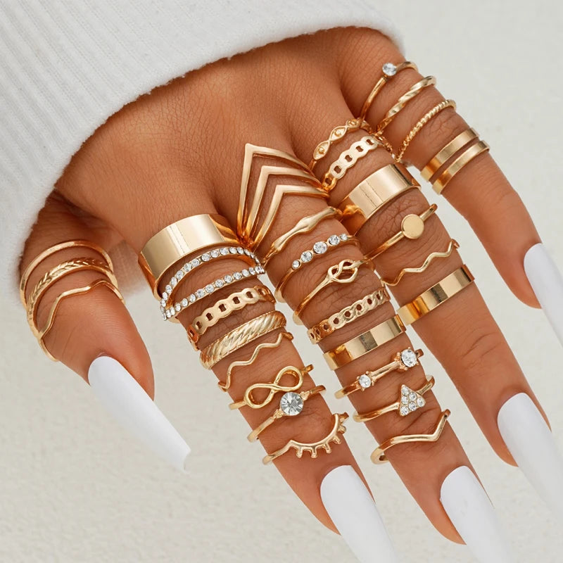 58PCS Vintage Heart Snake Butterfly Rings Set for Women Fashion Metal Gold Plated Geometric Hollow Finger Ring Jewelry Gifts 