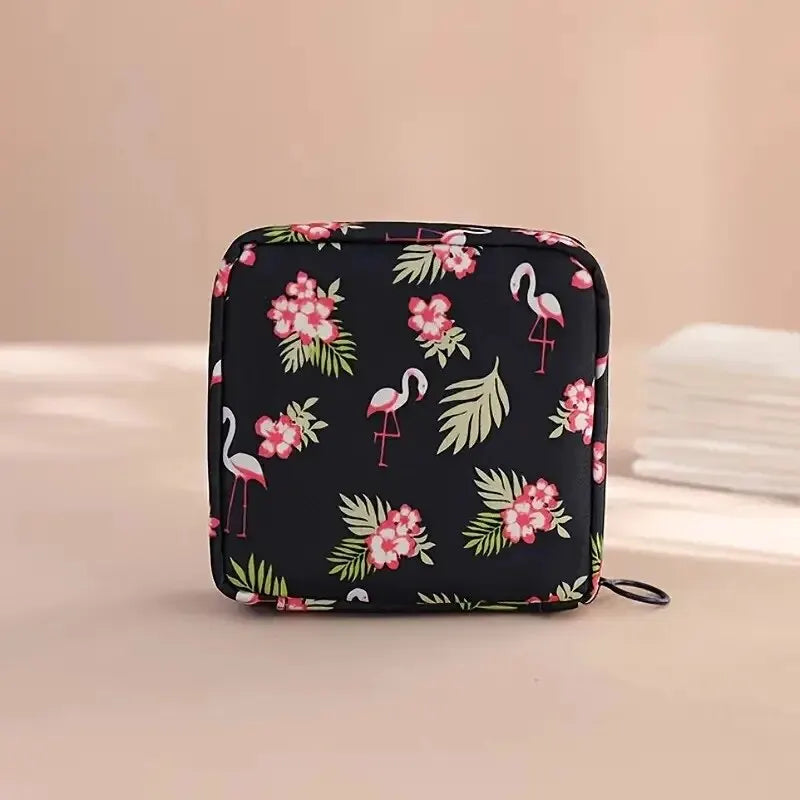Women Sanitary Napkin Tampon Storage Bag Portable Waterproof Organizer Pouch Cartoon Pattern Sanitary Napkin Bag - Black Flam