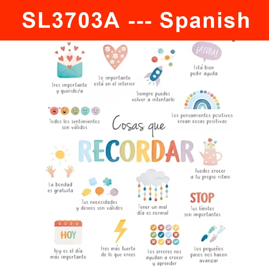 Spanish/English Things To Remember Kids Wall Sticker Art Spanish Office Decor Spanish or English Calming Corner Baby Room Dec