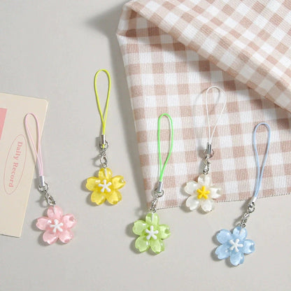 Colorful Resin Flower Phone Chains for Women Korean Style Fresh Cute Transparent Bag Key Pendant Best Friend Compact Accessor