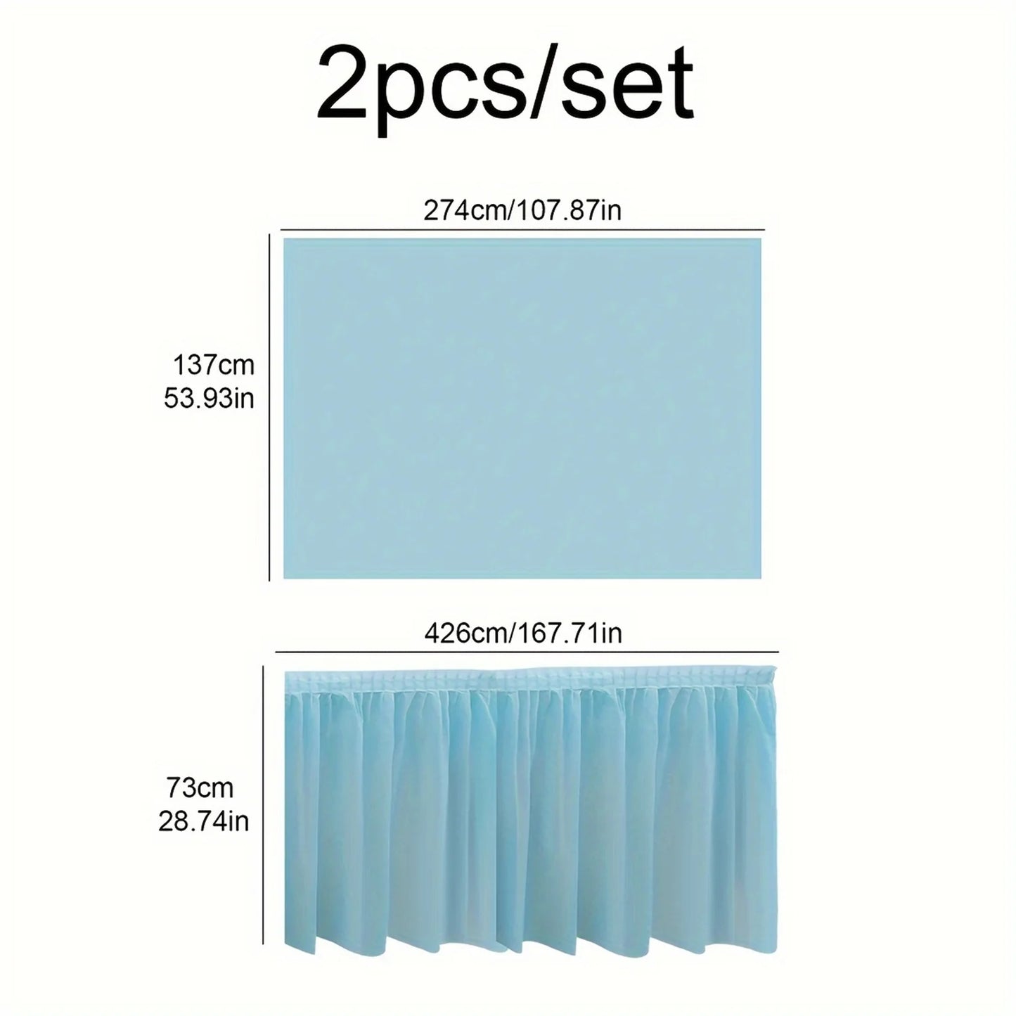 2pcs Tablecloth Set Disposable Solid Color Table Cover Table Skirts Rectangular Paper Table Covers With Long Skirting For Par