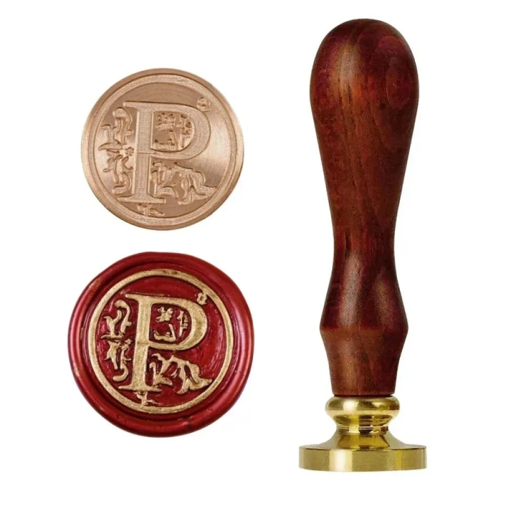 1set 26 Letter A-Z Wax Seal Stamp with wooden handle, Wax Seal Paint Copper Head for Envelope Gift Invitation Card Sticker - 