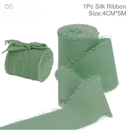 5m/Roll Frayed Silk Ribbon Edged Wrinkle Chiffon Handmade Ripped Wedding Party Flower Bouquet Gift Packing Decorations DIY Cr