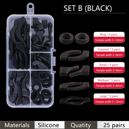 Ear Grip Hooks Anti-slip Holder Glasses Sunglasses Silicone Ear Hook Set For Eyeglasses Eyewear Accessories - Set B Black