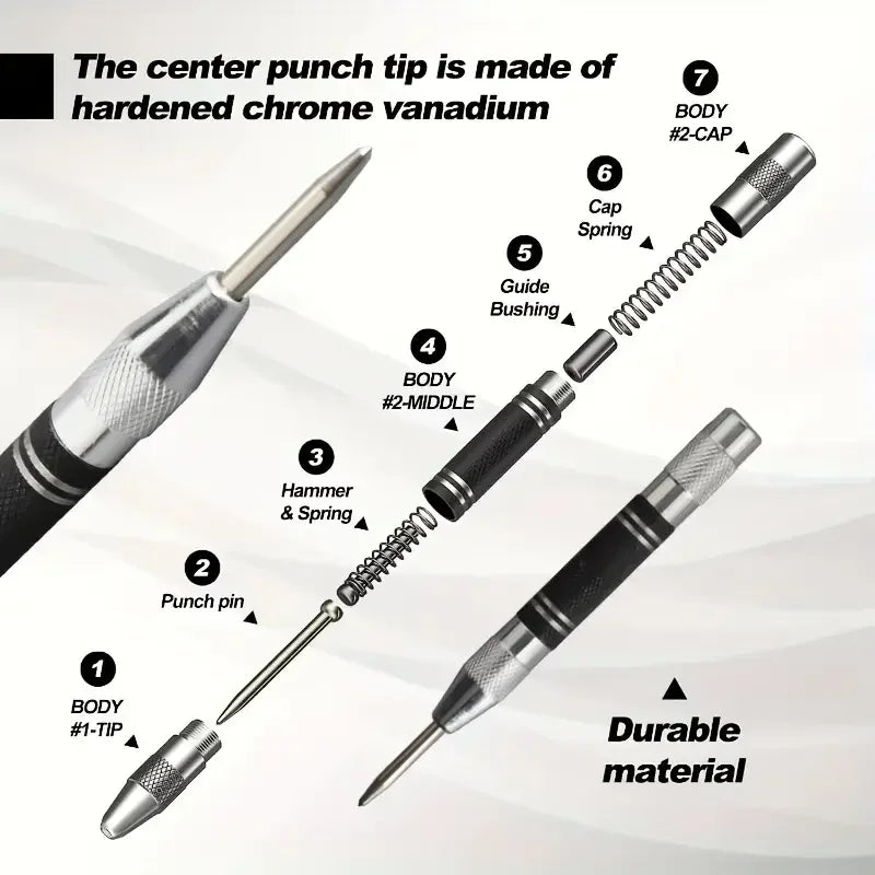 Auto Center Puncher Hole Marker Wood Metal Steel Spring Load Kerner Drill Locator Heavy Duty Punch Carpentry Automatic Hand T