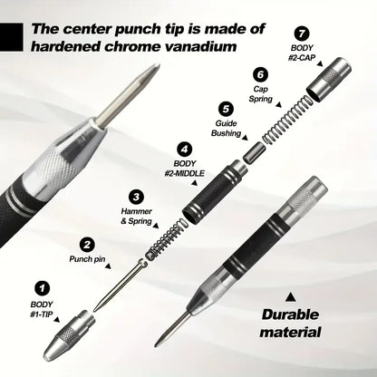 Auto Center Puncher Hole Marker Wood Metal Steel Spring Load Kerner Drill Locator Heavy Duty Punch Carpentry Automatic Hand T