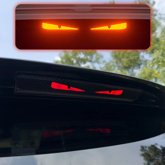 Monster Eyes Car Rear Light Sticker - Cartoon Devil Eyes Tail Light Decal, Carbon Fiber Pattern, Transparent Night Projection