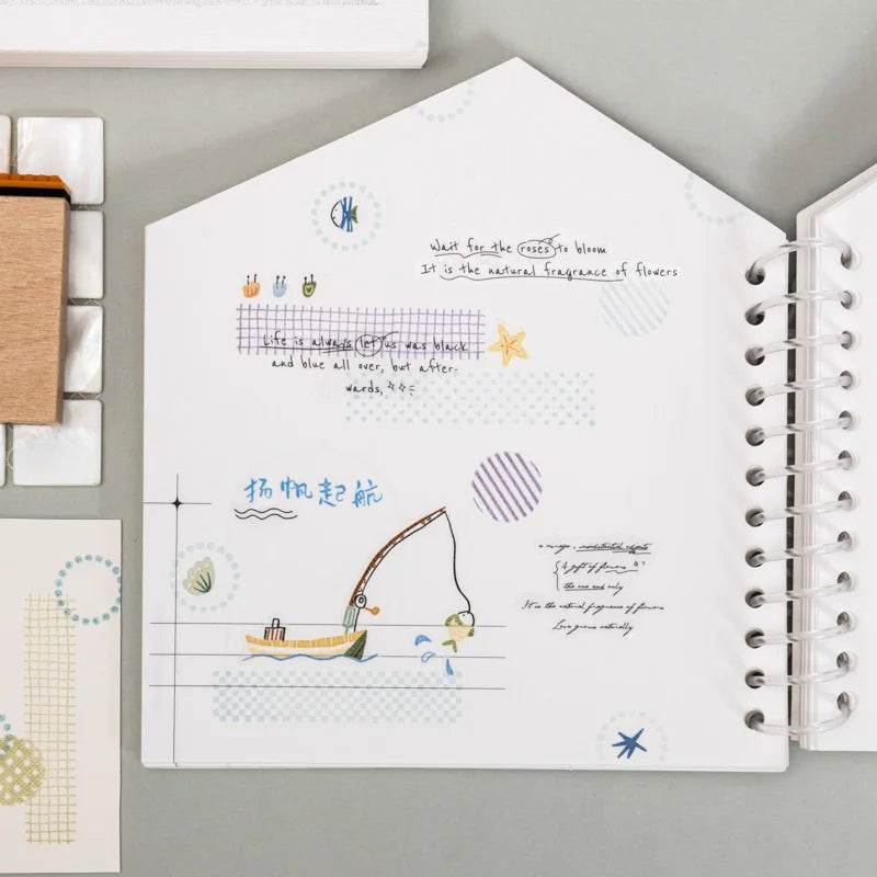 Journal GO Geometric Aesthetic Wooden Stamp Vintage Dot Gird Landscape Creative DIY Junk Journal Material Collage Stationery