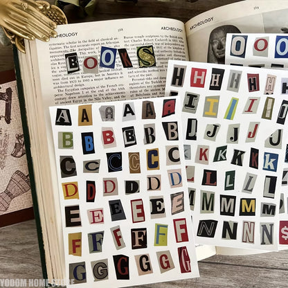 181PCS Vintage Alphabet Stickers - 4-Sheet English Letter & Number Pack for Journaling