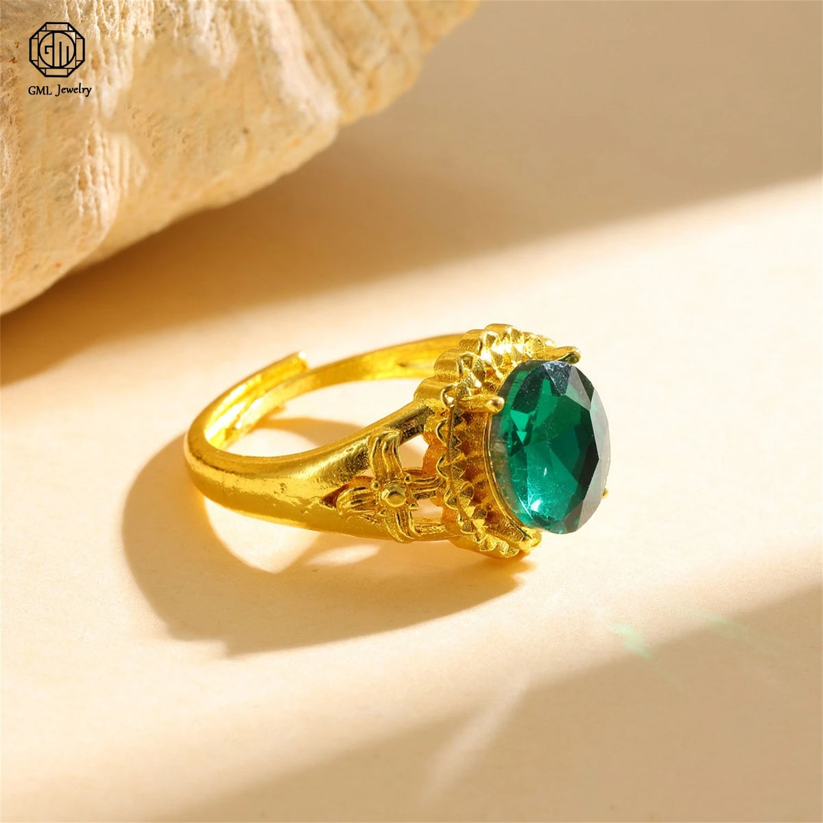 Sand Gold Adjustable Ring Matte Wide Band Openable Fade Resistant Unisex Couple Jewelry Solid Minimalist Gift - Green Ring