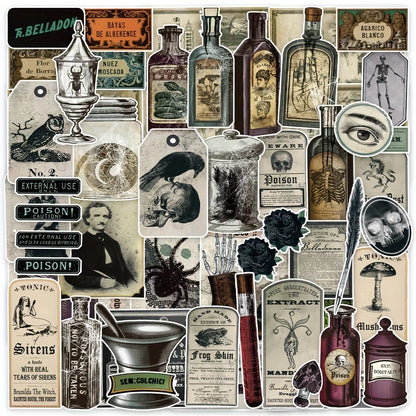 50PCS/Pack Vintage Potion Bottle Labels Stickers Retro Horror Gothic Stickers For Suitcase Scrapbooking Laptop Decorative - 5