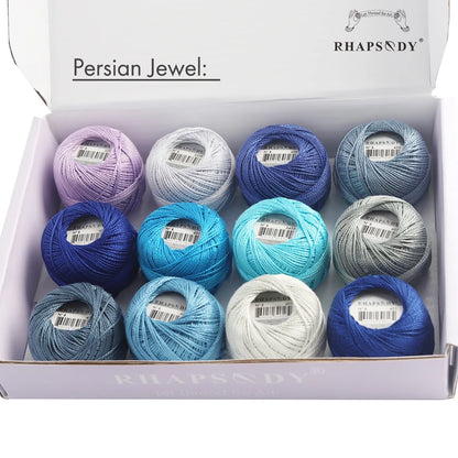 Rhapsody Size #8 Pearl Cotton Crochet Thread Embroidery Craft Needle Cross Stitch Egyptian Cotton Mercerized 12 Balls Set - P