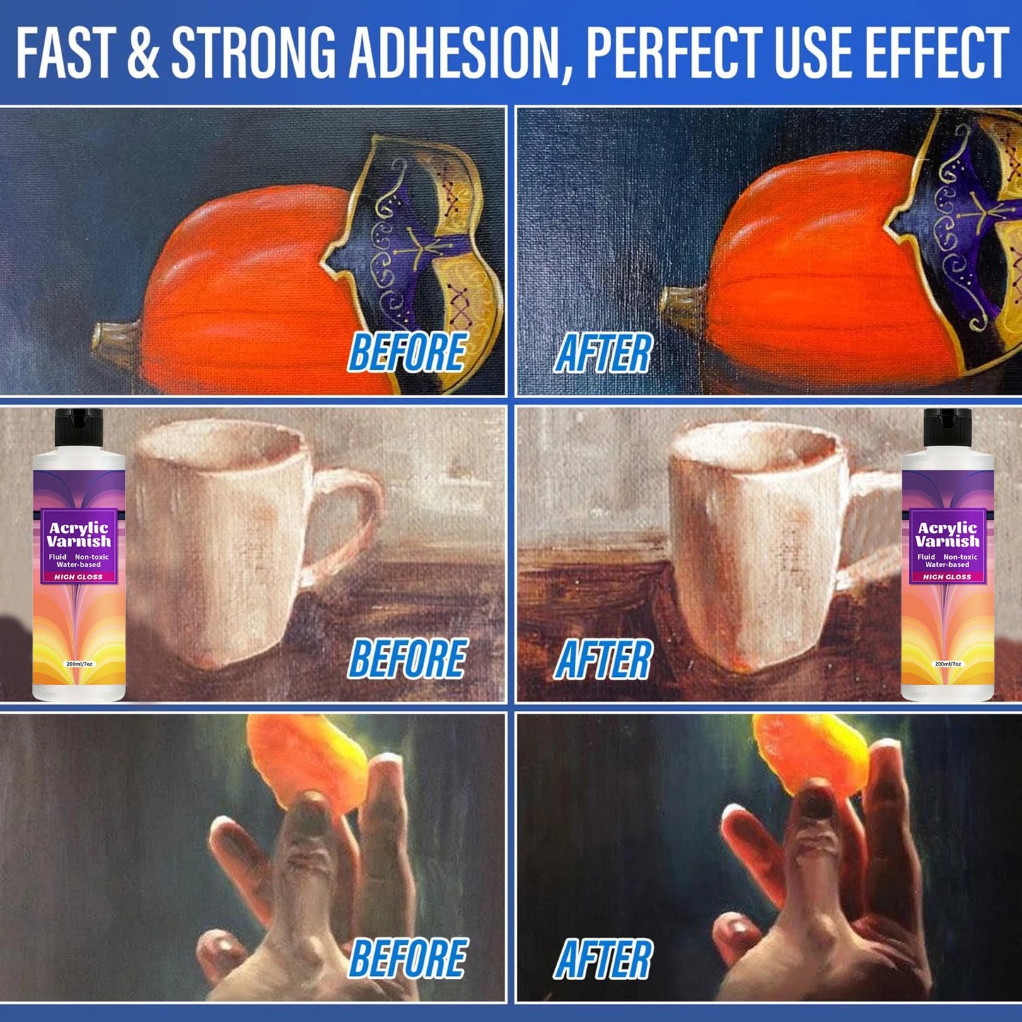 200ML Acrylic Varnish High Gloss Finish, Protective Clear Coat for Paintings, Non-Yellowing Waterproof Sealant, Anti-Cracking
