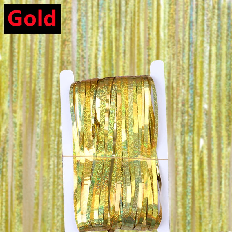 3/2/1Pack Party Backdrop Curtains Glitter Gold Tinsel Fringe Foil Curtain Birthday Wedding Decoration Adult Anniversary Decor