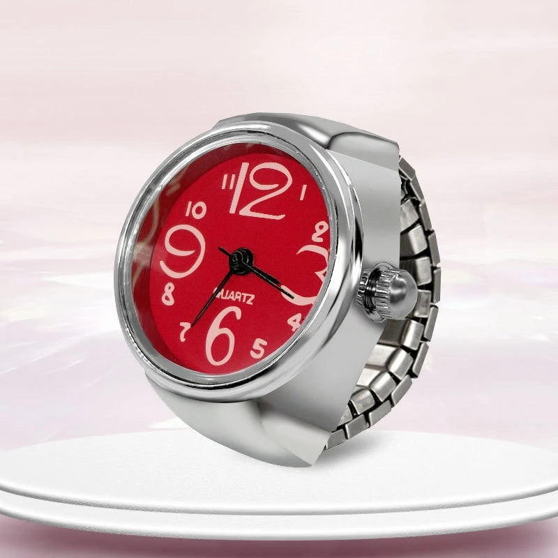 New Ring Watch Creative Circular Dial Alloy Shell Finger Couple Men And Women - red
