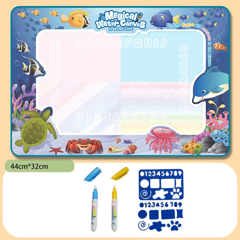 Magic Water Drawing Mat Reusable Doodle Painting Board with Pens Montessori Educational Toys for Kids Halloween Christmas Gif