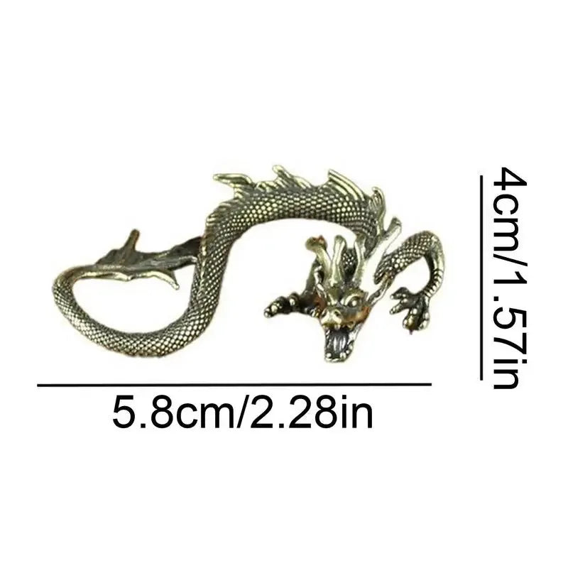Vintage Brass Chinese Zodiac Dragon Miniature Statue Desktop Ornament Chinese Mythical Beast Figurine Retro Home Decor Craft