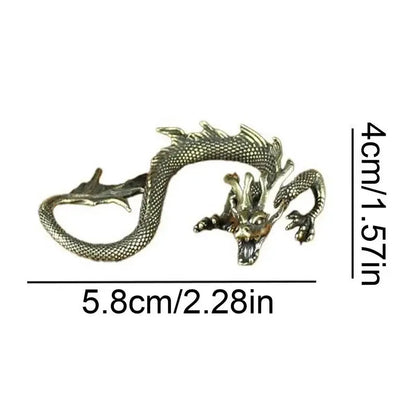 Vintage Brass Chinese Zodiac Dragon Miniature Statue Desktop Ornament Chinese Mythical Beast Figurine Retro Home Decor Craft
