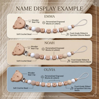 Personalized Pacifier Clip Custom Name Silicone Wooden Beads Baby Teether Chain Soother Holder BPA Free Newborn Baby Shower G