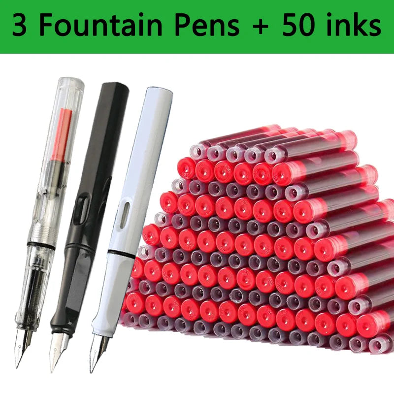 53Pcs Fountain Pen Replaceable Ink Set Black/Blue/Red ink EF School Pens Office Supplies Stationery for Writing Calligraphy P