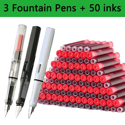 53Pcs Fountain Pen Replaceable Ink Set Black/Blue/Red ink EF School Pens Office Supplies Stationery for Writing Calligraphy P