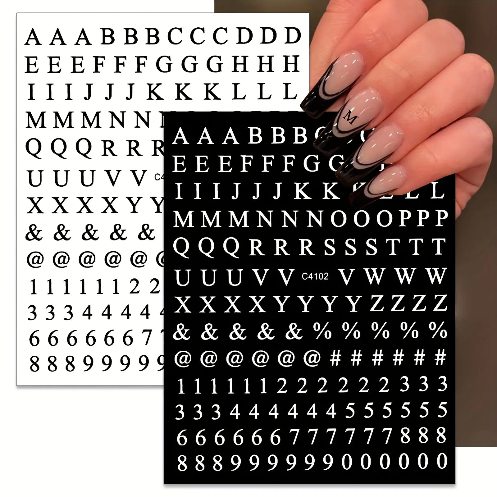 8 Sheets Letters Nail Art Stickers Number Nail Decals Self-Adhesive Luxury Gold Silver English Alphabet Nail Sticker Black Wh